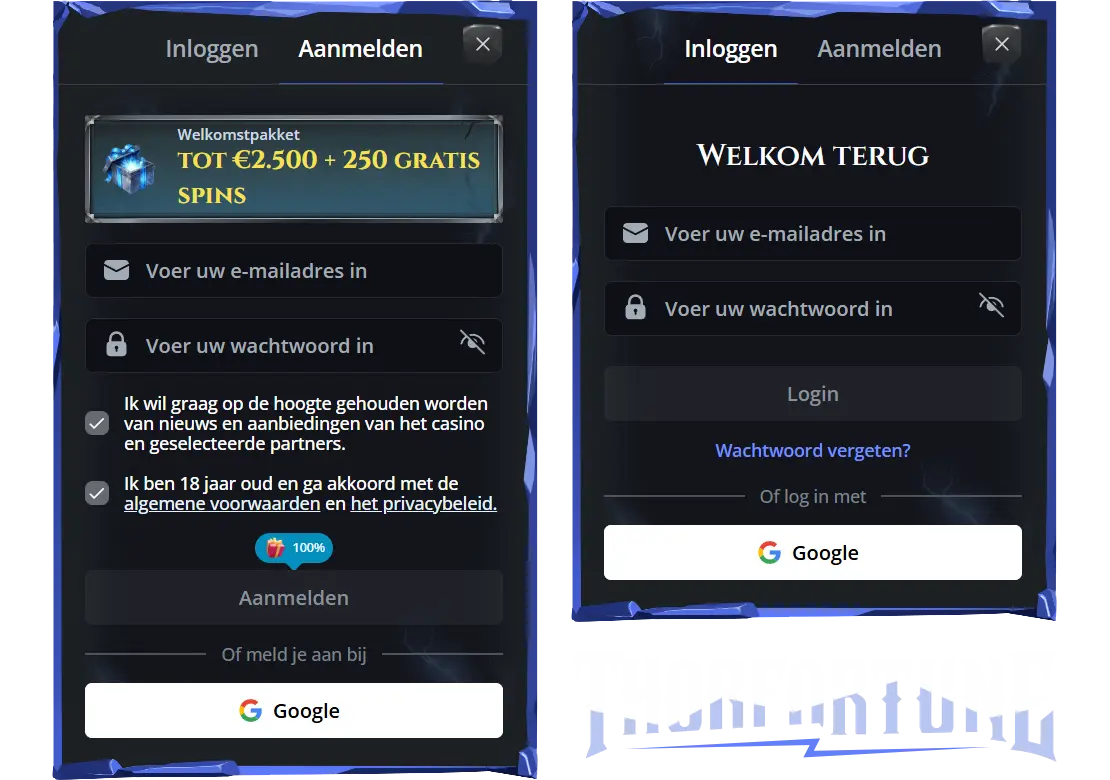Registreren en inloggen op ThorFortune